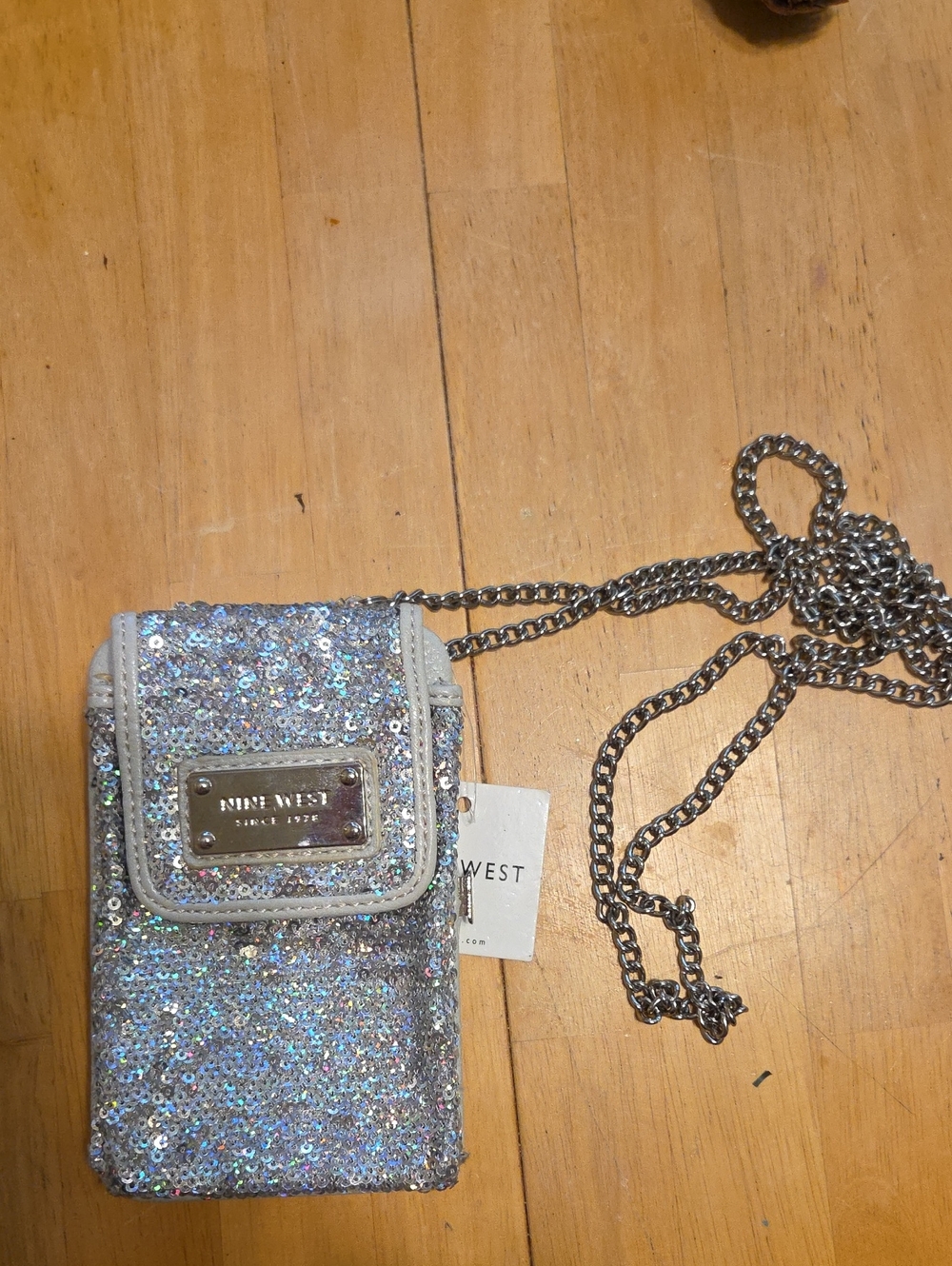 Nine West Silver Iridescent Sequin Crossbody Phone Pouch